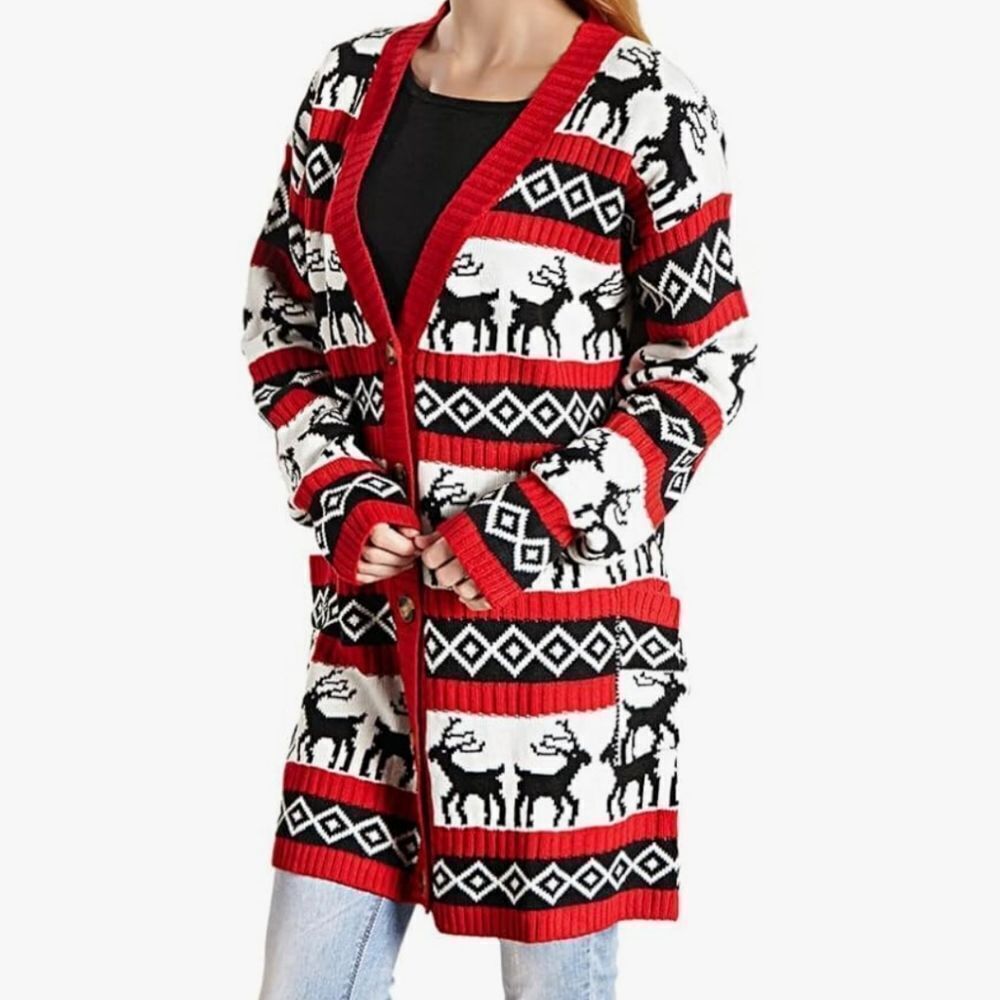 🆕🥼V28 Christmas Reindeer Button Up Cardigan
